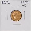 1925-D $2 1/2 Indian Head Quarter Eagle Gold Coin