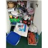 Image 1 : WHITE BUILT IN DOUBLE DOOR CABINET WITH GARDENING ITEMS AND A NEW DRILL IN BOX - PLEASE SEE IMAGES F