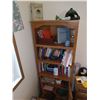 Image 1 : BOOKSHELF (3-SHELVES, 2-DOOR) BOOKS, LAMP, BLUE MOUNTAIN POTTERY PC; CLOSET CONTENTS, AFGHAN, HANGER