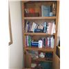 Image 2 : BOOKSHELF (3-SHELVES, 2-DOOR) BOOKS, LAMP, BLUE MOUNTAIN POTTERY PC; CLOSET CONTENTS, AFGHAN, HANGER