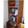 Image 7 : BOOKSHELF (3-SHELVES, 2-DOOR) BOOKS, LAMP, BLUE MOUNTAIN POTTERY PC; CLOSET CONTENTS, AFGHAN, HANGER