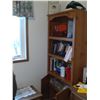 Image 8 : BOOKSHELF (3-SHELVES, 2-DOOR) BOOKS, LAMP, BLUE MOUNTAIN POTTERY PC; CLOSET CONTENTS, AFGHAN, HANGER