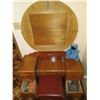 Image 2 : 5-PC BDRM SET, VANITY (MISSING MIRROR); STOOL, SIDETABLE, 4-DRAWER CHEST, DOUBLE BED & BEDDING. W/ C
