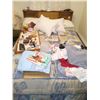 Image 12 : DOUBLE BED, VANITY w/ MIRROR & CONTENTS; SM. BOOKSHELF; CLOSET CONTENTS, CHAIR, SOME JEWELRY; BLANKE