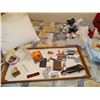Image 14 : DOUBLE BED, VANITY w/ MIRROR & CONTENTS; SM. BOOKSHELF; CLOSET CONTENTS, CHAIR, SOME JEWELRY; BLANKE