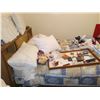Image 15 : DOUBLE BED, VANITY w/ MIRROR & CONTENTS; SM. BOOKSHELF; CLOSET CONTENTS, CHAIR, SOME JEWELRY; BLANKE