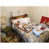 Image 19 : DOUBLE BED, VANITY w/ MIRROR & CONTENTS; SM. BOOKSHELF; CLOSET CONTENTS, CHAIR, SOME JEWELRY; BLANKE