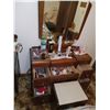 Image 6 : DOUBLE BED, VANITY w/ MIRROR & CONTENTS; SM. BOOKSHELF; CLOSET CONTENTS, CHAIR, SOME JEWELRY; BLANKE