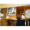 Image 2 : ALL CONTENTS OF LOWER CABINETS: TAPE, ICECUBE TRAY, JAR TOPS, CUTLERY, LINENS; ODDS & ENDS; BAG OF S