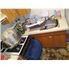 Image 1 : RIGHT-SIDE COUNTERTOP: CONTAINERS, COOKIE JAR, PUTTY STKS, KNIFE, PANS (NOT SURE OF USE); GRAVY BOAT