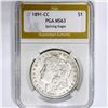Image 1 : 1891-CC Morgan Silver Dollar PGA-MS63 Spitting