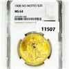 Image 1 : 1908 $20 Gold Double Eagle NGC-MS64 No Motto