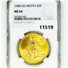 Image 1 : 1908 $20 Gold Double Eagle NGC-MS64 No Motto
