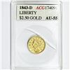 1843-D $2.50 Gold Quarter Eagle ACG-AU55