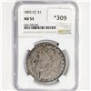 Image 1 : 1892-CC Morgan Silver Dollar NGC-AU53