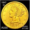 Image 1 : 1847-O $5 Gold Half Eagle CHOICE AU