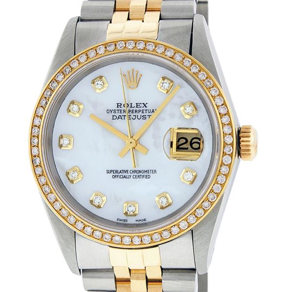 Rolex Mens Stainless Steel and Yellow Gold MOP VVS Diamond 36mm Datejust