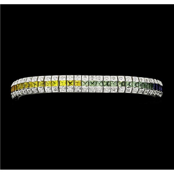 9.26 ctw Princess Multi-Color Sapphire And Round Brilliant Cut Diamond Bracelet