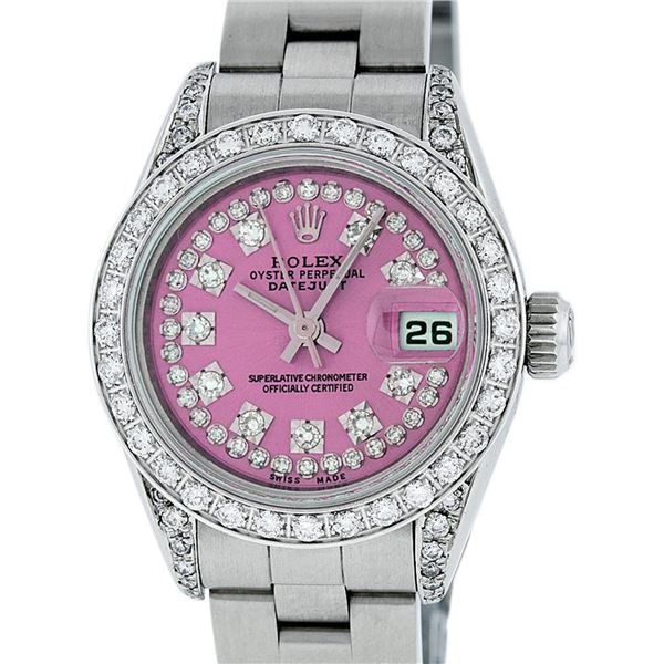 Rolex Ladies 26 Quickset Datejust Pink String Diamond Datejust