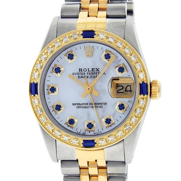 Rolex Womens MIdsize 31mm 2 Tone MOP Sapphire Datejust Wristwatch