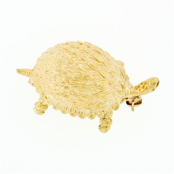 Vintage Petite 14k Yellow Gold Highly Detailed Textured Turtle Brooch Pin 6.59g