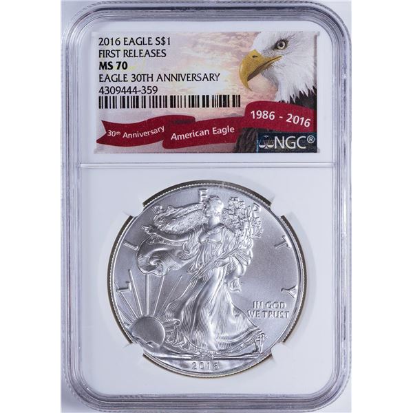 2016 $1 American Silver Eagle NGC MS70 30th Anniversary First Releases