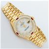 Image 3 : Rolex Ladies 18K Yellow Gold MOP Diamond & Ruby President Wristwatch