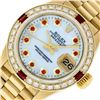 Image 2 : Rolex Ladies 18K Yellow Gold MOP Ruby President Wristwatch