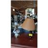 Image 1 : METAL BASED LAMP W/BROWN SHADE & MILK GLASS ANTIQUE LAMP, MISSING TOP