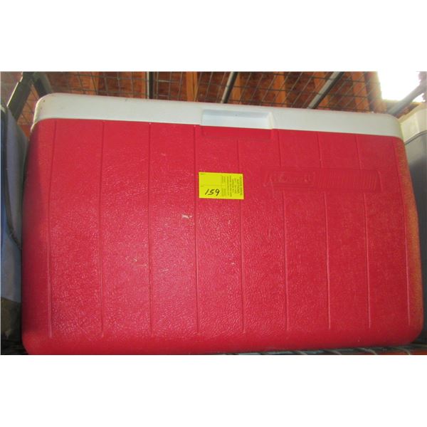 RED COLEMAN COOLER W/LOT OF COOLER BAGS