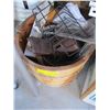 Image 2 : LG. BOX OF MISC. HARDWARE, KICK DOWN DOOR STOPS, WOODEN BUCKET OF MISC.