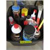 Image 1 : CRATE OF BRAKE FLUID, WD40, POWER STEERING FLUID, ETC.