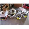 Image 1 : 4 PAILS OF SCREWS, JOIST HANGARS, ETC. & 2 BOXES OF 2 3/8" NAILS & BOX OF 3 1/4X120 NAILS