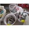 Image 2 : 4 PAILS OF SCREWS, JOIST HANGARS, ETC. & 2 BOXES OF 2 3/8" NAILS & BOX OF 3 1/4X120 NAILS
