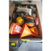 Image 1 : FLAT OF FUNNELS, ROPE, EARMUFFS, TAPE MEASURE, ETC.