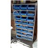 Image 1 : SHELF UNIT W/BLUE PLASTIC CONTAINERS W/ASST. CONTENTS