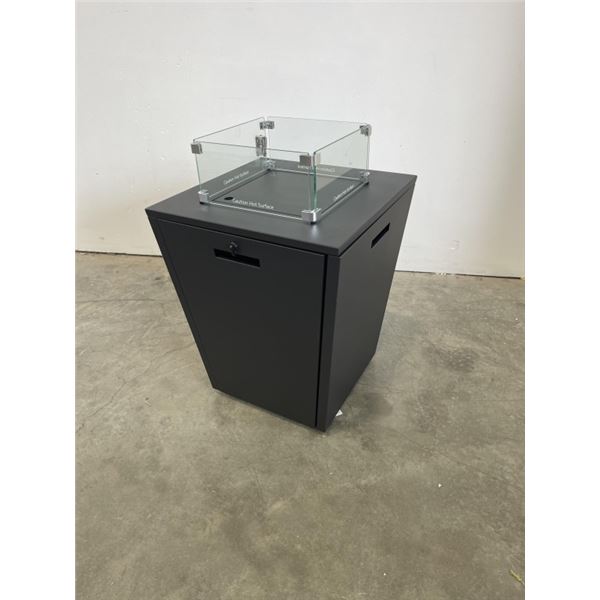 AS NEW FLOOR MODEL FIRE TABLE W/ WIND SCREEN, COVER, AND GAS CONVERSION KIT - RETAIL $699  21.5" x 2
