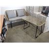 Image 1 : AS NEW FLOOR MODEL RATTAN LOVE SEAT AND COFFEE TABLE W/ GREY CUSIONS - RETAIL $399