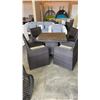 Image 1 : AS NEW FLOOR MODEL BROWN 5 PIECE OUTDOOR DINING TABLE W/ TEMPERED GLASS TOP, FULLY ASSEMABLED ALUMIN