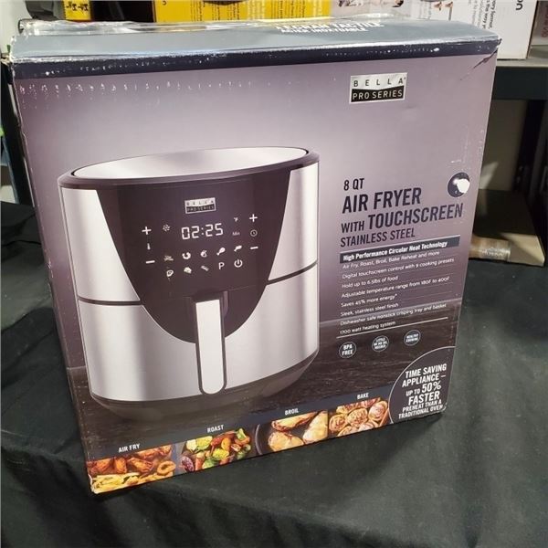 AS NEW BELLA PRO SERIES 8QT AIR FRYER TESTED AND WORKING WITH TOUCHSCREEN - RETAIL $239