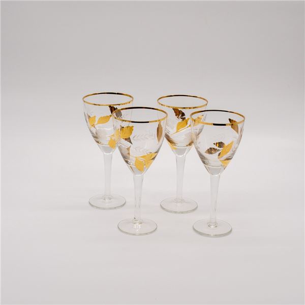 Stemmed 4 Vintage Gold Gilt Wine Glasses