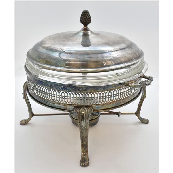 Glass Pirex Chafing Dish Silver Plate Cover