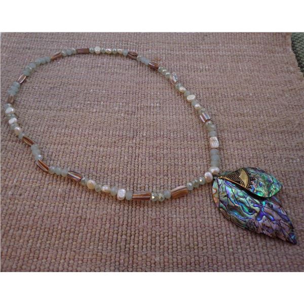 Abalone Shell Pendant and Bead Necklace