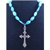 Image 1 : Blue Venetian Leaf Bead Choke Filigree Cross