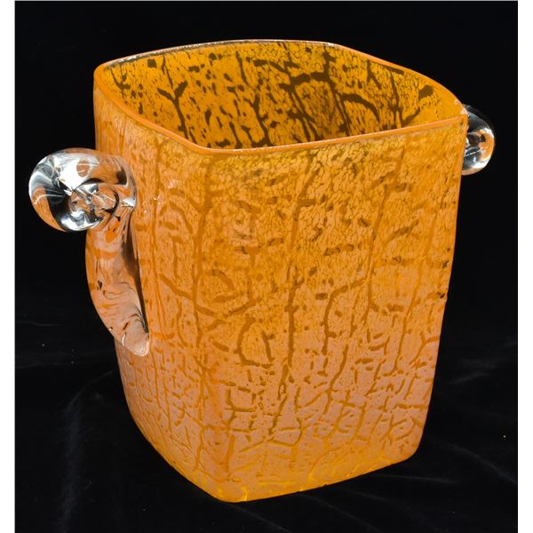 Orange Fused Glass Handled Square Ice Bucket