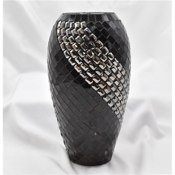 Large Black Tiled Glass Vase