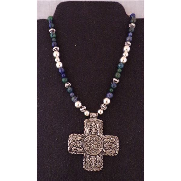 Aqua Terra Jasper Bead Necklace with Norse Cross
