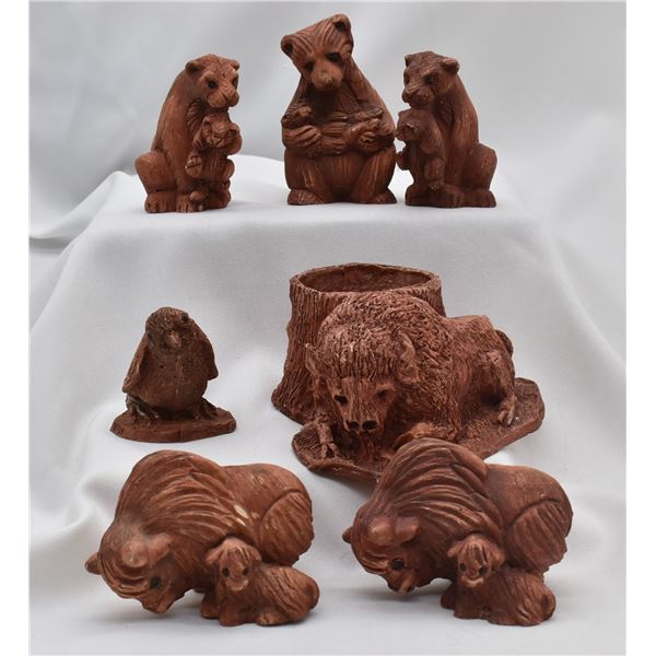 7 Carved Composition Animals