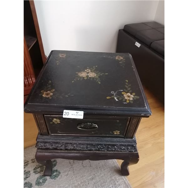 Antique Carved Wooden Side Table w/ Stressed Look