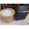 Image 2 : Wicker Glass Top Table and Leather-Style Storage Ottoman